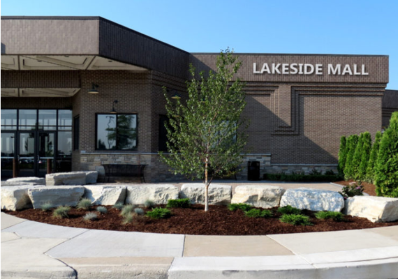 Custom landscaping in front of Lakeside Mall